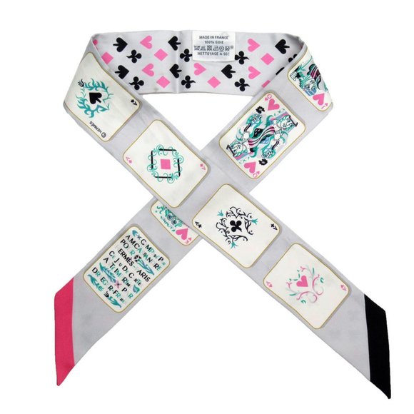 HERMES Scarf Twilly Silk Light Gray Multicolor Women's w0279a - Picture 2 of 5